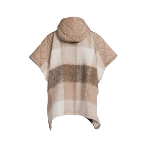 Time And Tru Stone Plaid Hooded Zipper Poncho Sweater - Picture 4 of 11